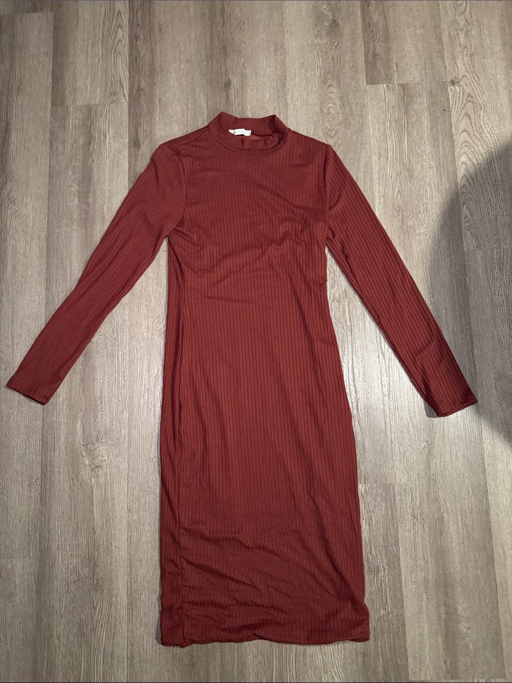 Heart & Hips Long Sleeve Ribbed Midi Dress in Rust